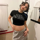 2024 Summer New Round Collar Collar Collar Collar Collar Short-Sleeved Letters Hot Umbilical Women's Top T-Shirt Direct