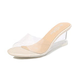 Zingj Female Summer New Korean Version Of The Versatile Summer 6CM Women's Shoes A Word Buckle Simple Slope Heel Slippers