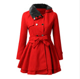 Women's Belt Repair Long Hair, Coat Skirt With Wool Double Buckle