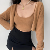 Cropped Button Knit Two Piece CardiganOutfit
