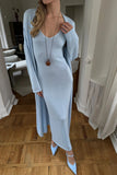 Hot Knitted Hollow Vest Long Skirt + Long Sleeve Open Shirt Set Women's Soft Knitwear