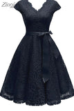 V-Neck Lace Knee-Length Women Dresses With Short Sleeves Dress For Women Female Vestidos New Arrival Chic Cheapest