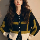 Sweater In Autumn And Winter 2025 Retro Loose Color Design With A Sense Of Collar Small Fragrant Long-Sleeved Knitted