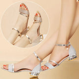 Low-Heeled Coarse Buckle Women's Sandals Pendant Water Drill Women's High-Heeled Sandals 2025