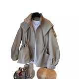 Korea's Dongdaemun Design Sense Of A Small Relaxed Leisure Drawstring Waist Workwear Windwear Coat Women's Spring And Autumn