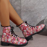 Women's Short Boots 2025 Autumn And Winter New British Wind Round Head Tie Print Low With Martin