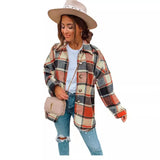 Net Red Autumn Street Temperament Long-Sleeved Collar Loose Women's Plaid Shirt Long