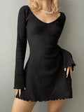 Simple Knitted Long Sleeve Mini Dress- Outfit