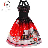 Dress Vestidos Women Sexy Halter Vintage Casual Floral Print Pin Up Retro Rockabilly Swing Party