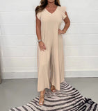 Summer New Women's Clothing With Lotus Leafy Broad Leg Trousers Solid Casual Jumpsuit