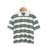 Women's Summer New Vintage Clammed Cotton Striped Polo T-Shirt
