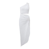 Zingj Ins Spring Burst Sexy Hot Girl Oblique Shoulder Fake Two Slim Hollow High Waist Slit