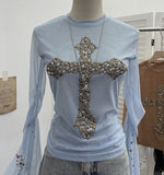 Shooting Heavy Industry Design Sense Cross Rivet Water Drill Waste Soil Horn Sleeve Double Mesh Yarn Trinket