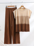 Suit Casual Collar Three-Sleeved Knitted Shirt High Waist Thin Leg Trousers Two