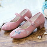 Zingj Heel Thick Heel Single Shoes Embroidered Cloth Shoes Fairy Crane Embroidery Ancient Style Dance Shoes Women's
