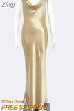 Elegant Satin Backless Long Dress For Women Gown Summer Spaghetti Strap Sleeveless Night Club Party Long Dress