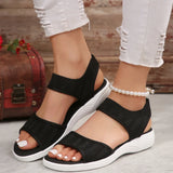 Large-Size New Solid Color Tight-Set Fish Mouth Slope And Fly Weaving Mesh Casual Sandals