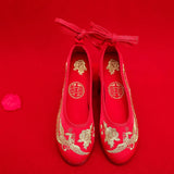Zingj Shoes, Hanfu Shoes Round Head Red Gold Embroidery Xiu He Wedding Dress Cloth Shoes Single Shoes Embroidered Cloth Shoes Women's