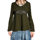 V-Neck High-Waisted Skirt-Shaped Long-Sleeved T-Shirt Women's Embroidered T-Sleeve Design-Sleeve