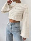 And Winter New Amazon Pure Color High Waist Short Horn Sleeve Half-High Collar Collar Sweater