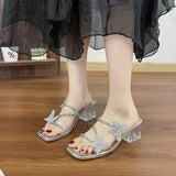 Women 2025 Summer New Chain Butterfly Sandals Women Wearing Water Drill Crystal High-Heeled