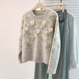Autumn And Winter Heavy Industry Flowers Women Knitted Cardigan Fashion Women Sweet Sweater Women Coat