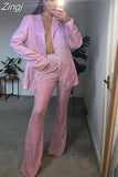 Long Sleeve Blazer Suit Set Glitter Sexy Loose Blazer Suit Fpr Night Club Party Streetwear 3 Piecet Set Women 2023