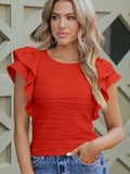 Texture Lotus Side Short-Sleeved T-Shirt Women 2025 Casual Round Collar T-Shirt