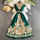 Famous Collar Small Flying Sleeves To Close The Waist Single Buckle Print Dress Female Thin Elegant Temperament
