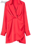 Pink Satin Dress Woman Wrap Short Dresses For Women 2023 Long Sleeve Mini White Dress Lady Fashion Elegant Party