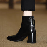 Version Of Coarse And 2025 New Square Head V-Heading Thin Fashion Shoes Women After Zipper High Heel Zipper Autumn Winter