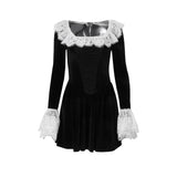 Zingj 2024 New Product Fashion Sexy Temperament French Court Lace Lace Velvet Long-Sleeved