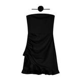 Shoulder-To-Shoulder Tective Dress Female Autumn Temperament Flowers Pure Desire To Collect Waist Lotus Leaf Side Skirt Sexy Ass