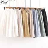 Cotton Midi Wide Leg Cropped Skirt Pants Women 2021 Summer Korean Style Mid Length Female High Waist