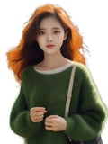 Year's Popular Green Horse Sea Hair Sweater Women's Autumn And Winter Lazy Style Design Is Super Good-Looking Thick Small Fragrant