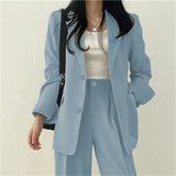 Zingj And Autumn New Blazer Female British Wind Casual Versatile Blue Small Medium Long Suit