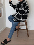 Men's V Neck Checkered Cardigan-Outfit