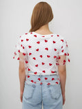 New Love Mesh Splicing Color T-Shirt Women's Fake Two Y2k Cotton Short