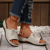 New Summer Slope And Fish Mouth Slippers Women's Shoes Casual Large Size Coarse And Slippers Bow Solid
