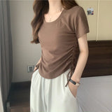 Zingj Rope Short-Sleeved T-Shirt Women 2024 New Summer Korean Version Design Sense Slim Casual Short Student Jacket