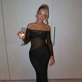 2025 Women's New Fashion Temperament Sexy Body Flashing Shoulder Mesh Dress Dress