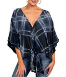 Women's Sexy Hot Girl Spring And Summer V-Neck Short-Sleeved Knot Print