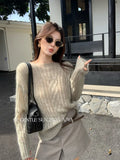 Xixi 13 Lines 2025 Autumn White Standard Temperament Round Tie-In Wool Knitted Sweater