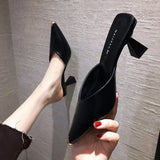 Half Slippers Women Wear Net Red Tip High Hears Thick And Cool Slippers Women 2025 Summer Heel Fashion