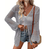 Beach Knitted Jersey In Summer 2025 Sexy Solid Color Knitted Beach Swimwear Shirt Sunscreen