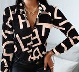 Long Sleeve V-neck Color-block Retro Shirt