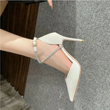 Version Of French Sharp Head Thin Side Side Empty Single Shoes Women's Water Drill Bun Head Buckle High Heel Fashion