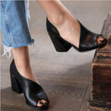Fish Mouth Coarse Heel Sandals Women's New British Wind Side High Heel Single Shoes