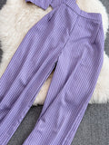 Sexy Striped 2Pcs Set Elegant Single Breasted Strap Camis Tops + High Waist Pants Casual Two Pieces Suits Female New