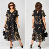 And Summer New Ocean Atmosphere Age-Old Size Women's Printed Short-Sleeved Dress